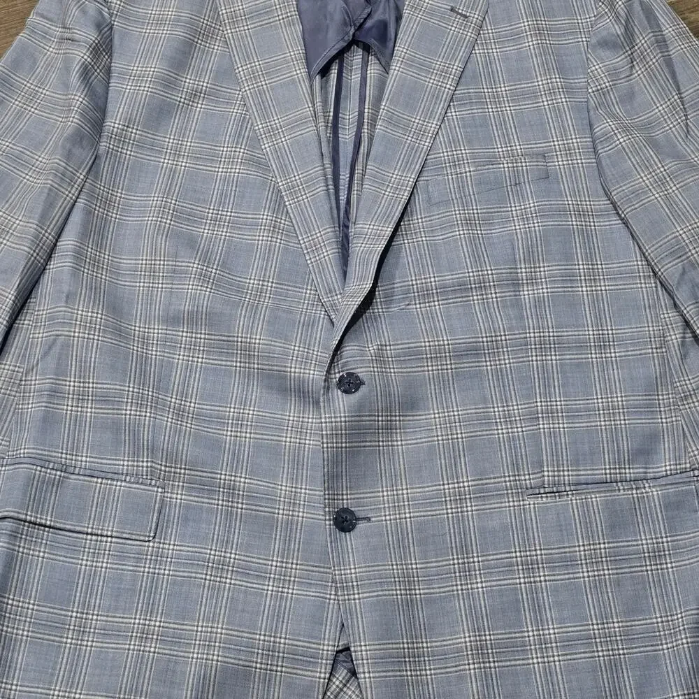 Hart Schaffner Marx Super 130's Blue Plaid Double Button Blazer